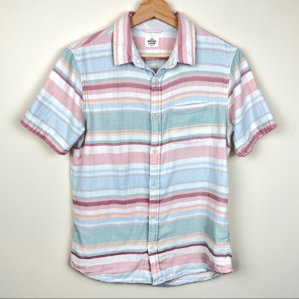 Marine Layer Vella Button Down Shirt S Multi Stripe